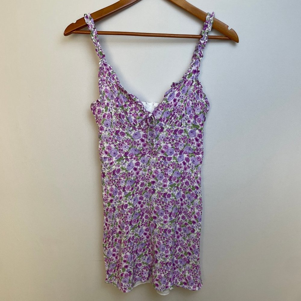 B Darlin Womens Juniors Mini Floral Dress Size 5/6 Smocked Spaghetti Strap Lined